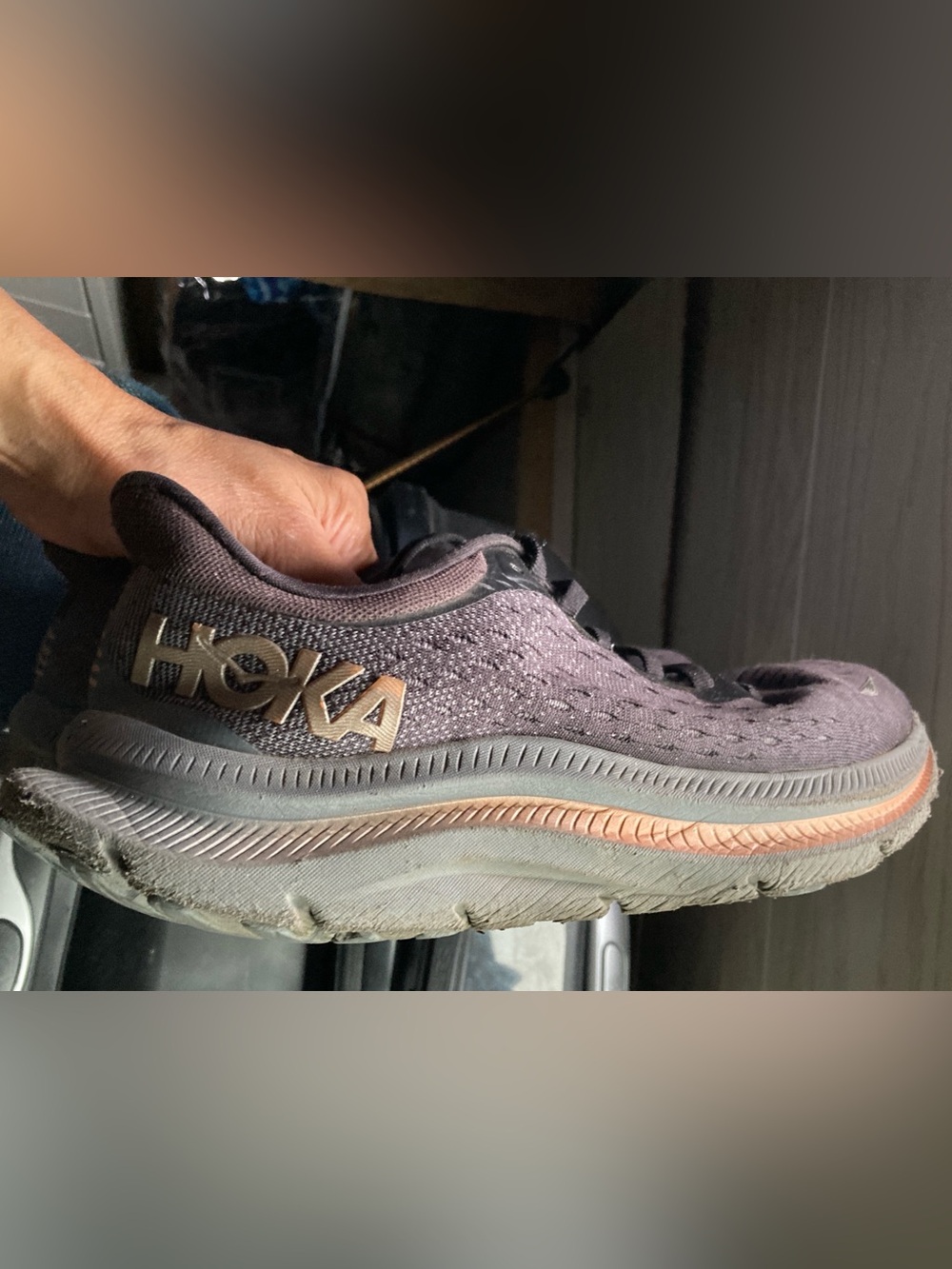 Hoka Women's Kawana Athletic Running Shoe Size 8.5 in Black/Copper
